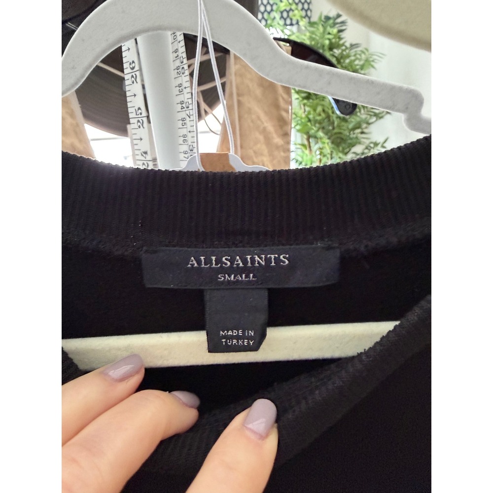 AllSaints Sweatshirt Womens Small Black Excellent Cropped Ladder Stitch Raglan
